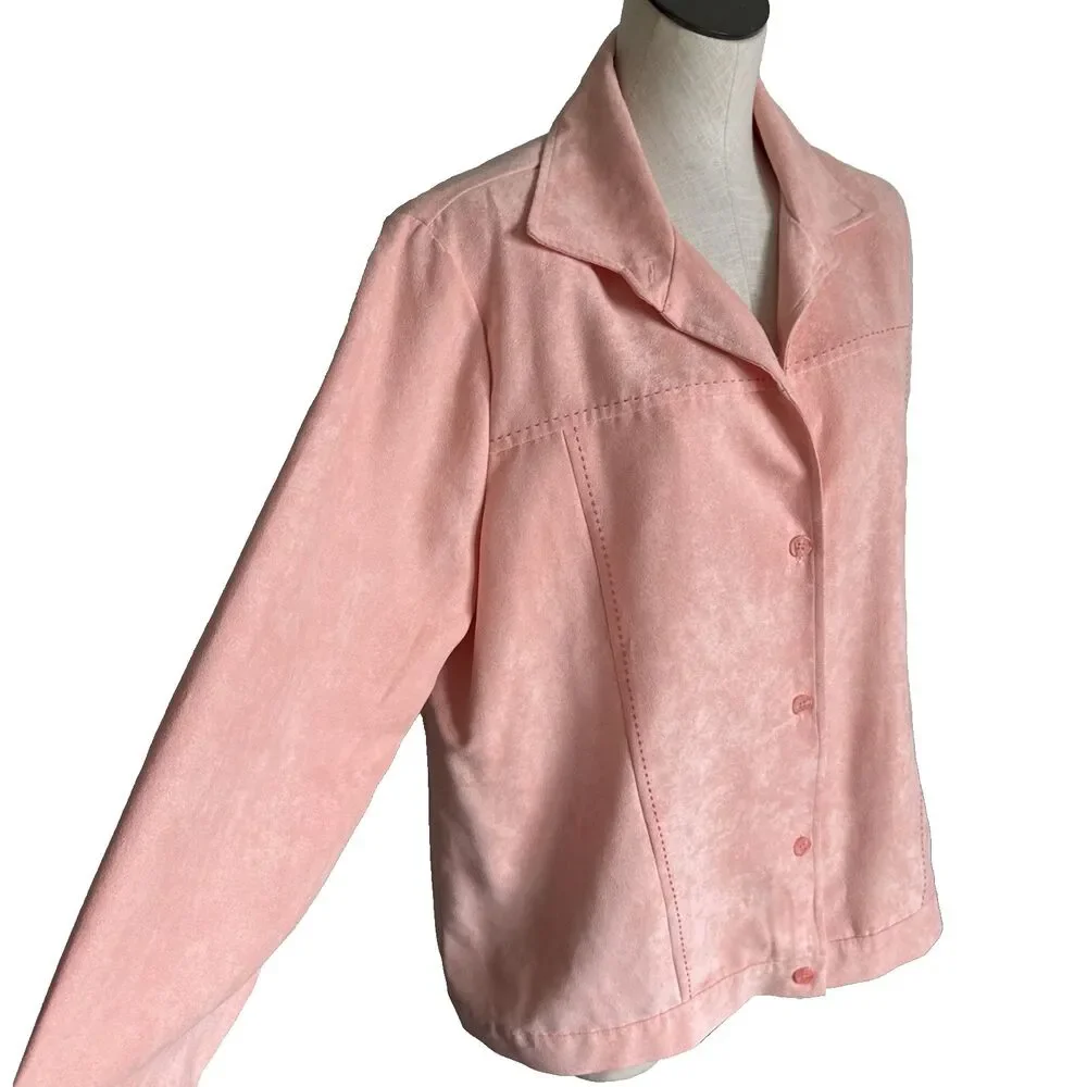 Vintage Maggie Sweet Collared Peach Orange Button Faux Suede Jacket Size Large